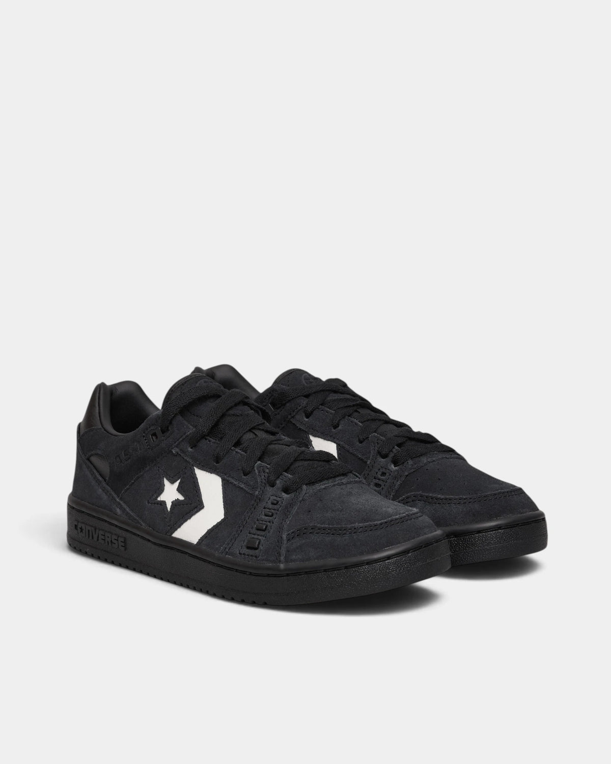 Lockwood Avenue Converse CONS AS-1 Pro Suede Shoes, a pair in black suede seen from the front three-quarter, black laces and the white star chevron on the side