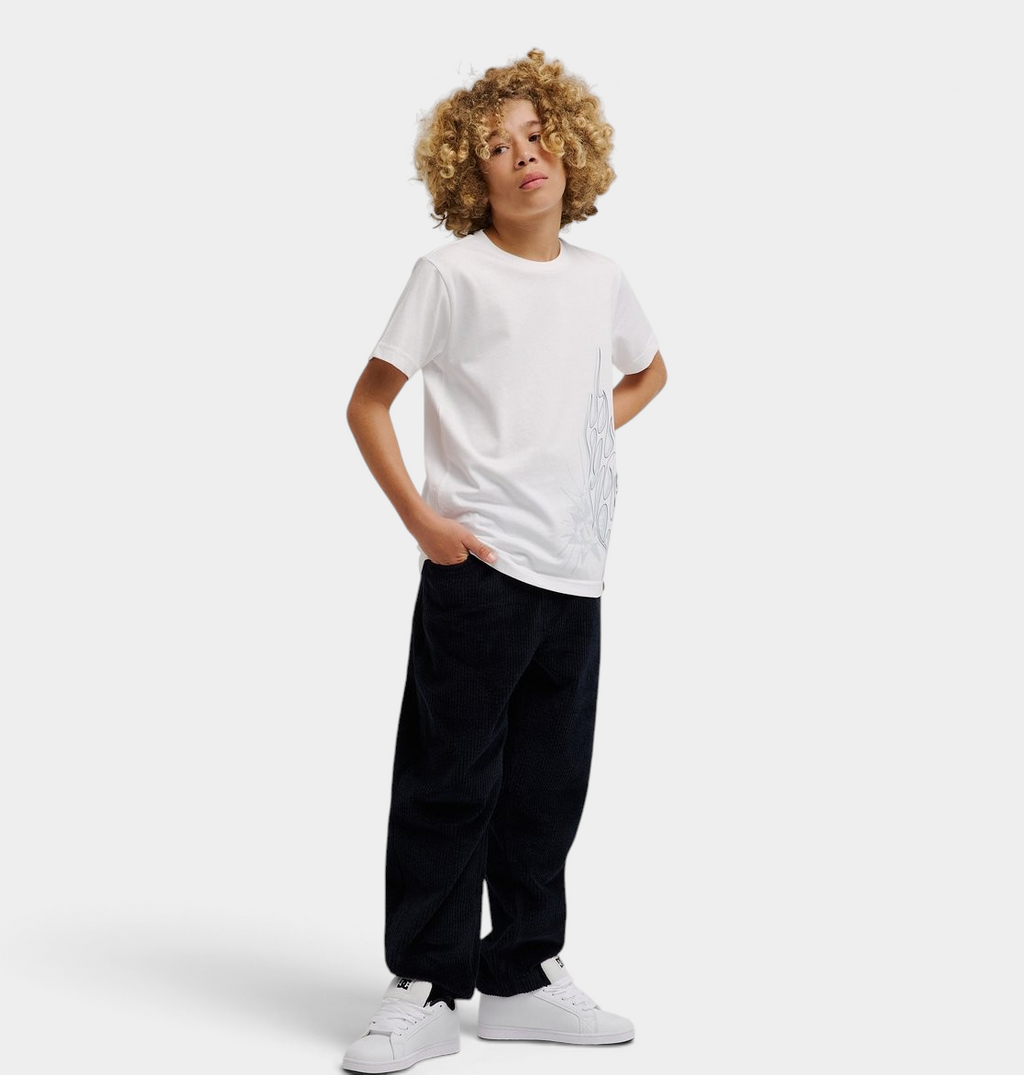 DC Barrel Cord kids trousers in black, wide-leg corduroy trousers with an elasticated waist