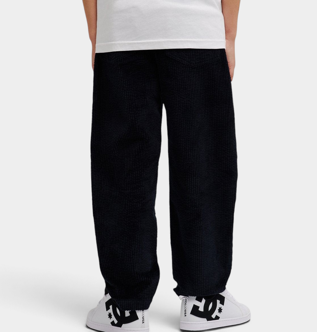 DC Barrel Cord kids trousers in black, wide-leg corduroy trousers with an elasticated waist