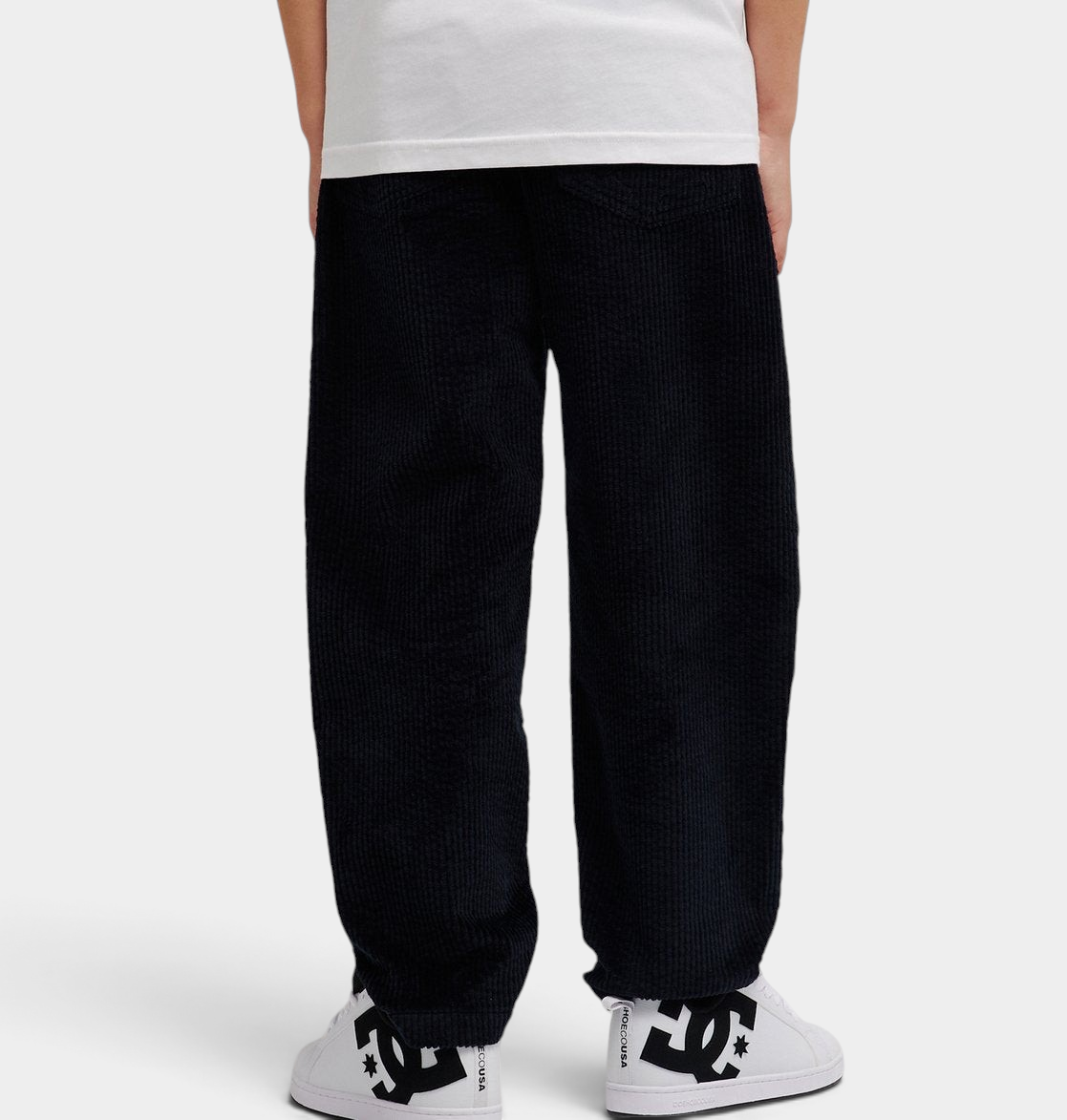 DC Barrel Cord kids trousers in black, wide-leg corduroy trousers with an elasticated waist