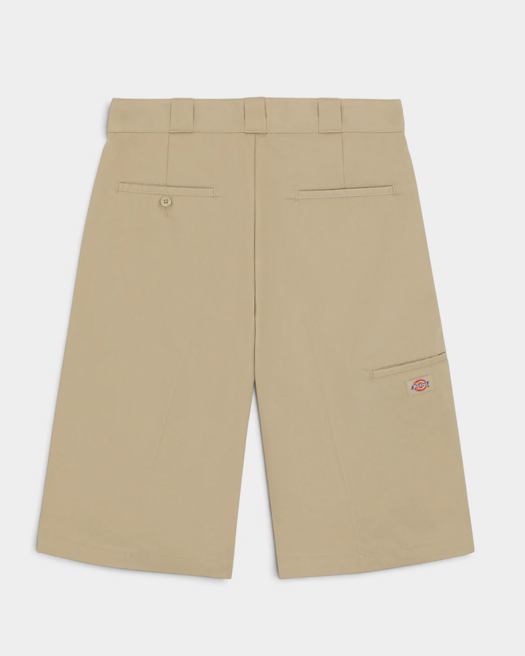 Lockwood Avenue Dickies 247 GD stone work shorts, back flat lay with welt back pockets and the multi-use leg pocket
