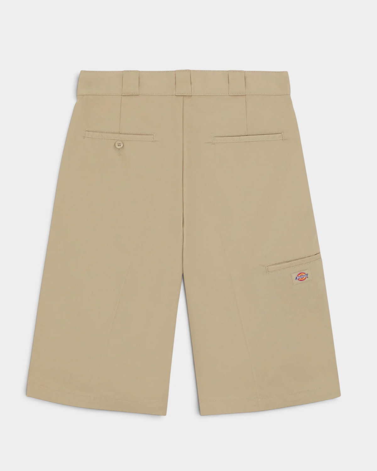 Lockwood Avenue Dickies 247 GD stone work shorts, back flat lay with welt back pockets and the multi-use leg pocket