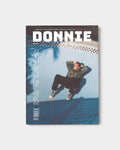 Lockwood Avenue Donnie Magazine Issue 5 cover, a person lying back in a skate bowl in a denim jacket and black trousers beneath the DONNIE masthead