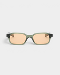 Flatlist Hanky sunglasses in translucent crystal duck green acetate with faded orange Carl Zeiss lenses, front view
