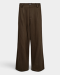 Han Kjøbenhavn Relaxed Tencel Trousers in Dark Brown laid flat from the front, showing the single front pleat, the mid-waist rise and the full wide leg