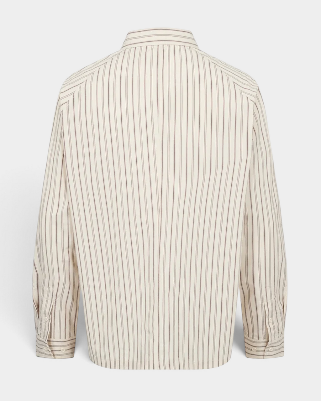 Han Kjøbenhavn Striped Casual Shirt in Off White laid flat from the back, showing the shoulder yoke and the stripe running unbroken across the back