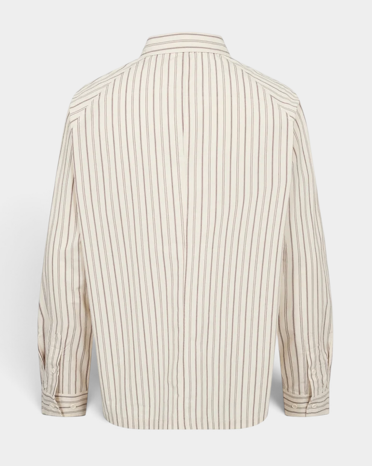 Han Kjøbenhavn Striped Casual Shirt in Off White laid flat from the back, showing the shoulder yoke and the stripe running unbroken across the back