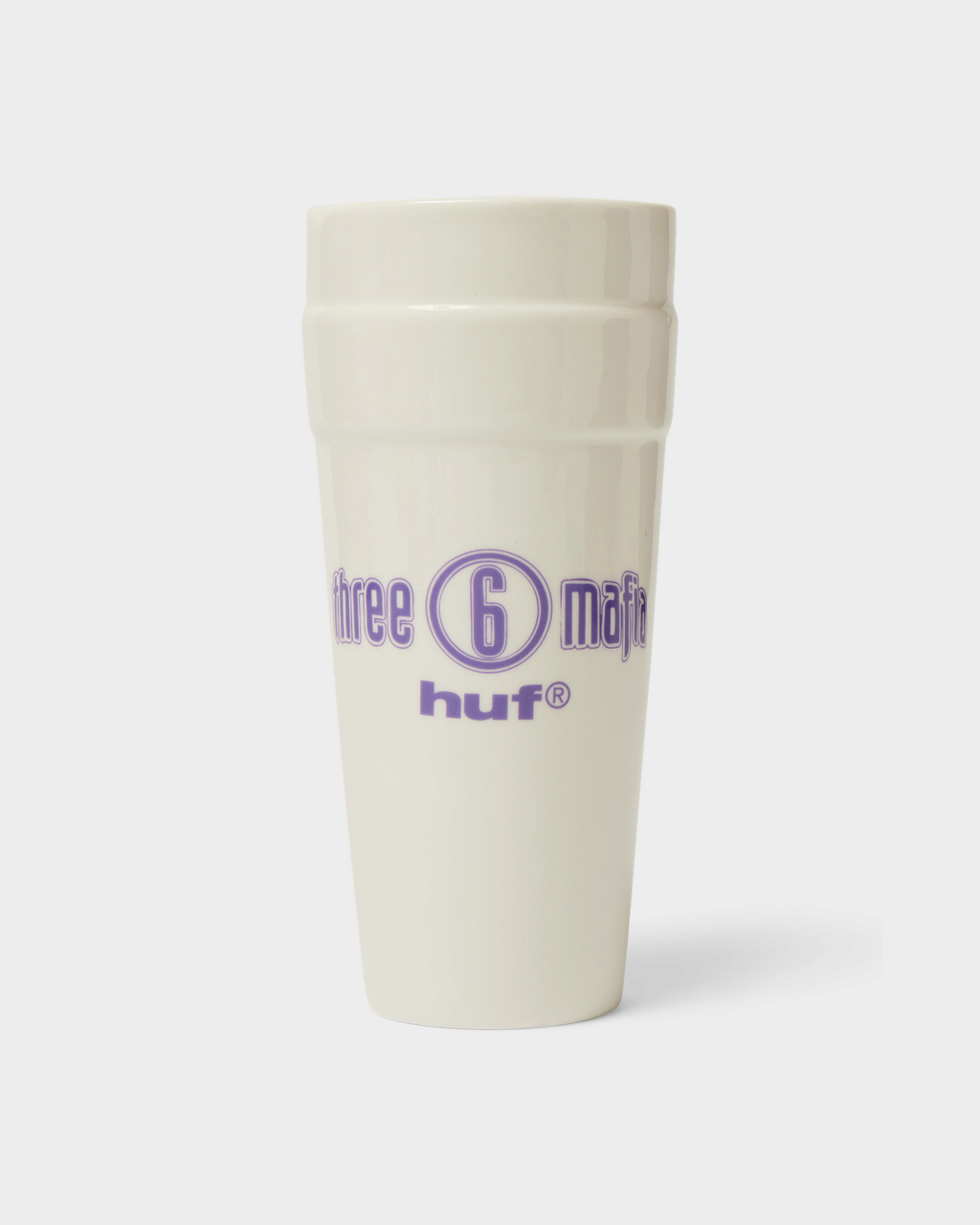 HUF x Three 6 Mafia Ceramic Double Cup - White, back, three 6 mafia and huf logo