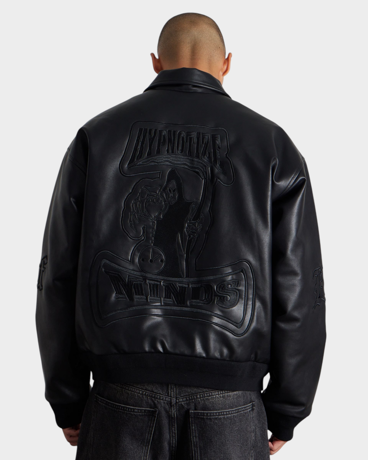 HUF x Three 6 Mafia Jacket - Black, worn by a model, back