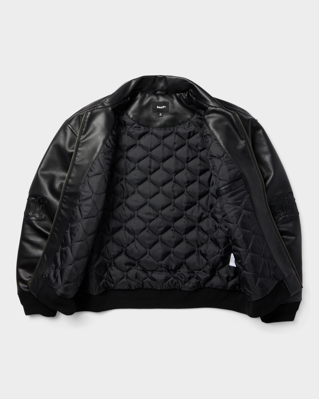 HUF x Three 6 Mafia Jacket - Black, open flat-lay from another angle