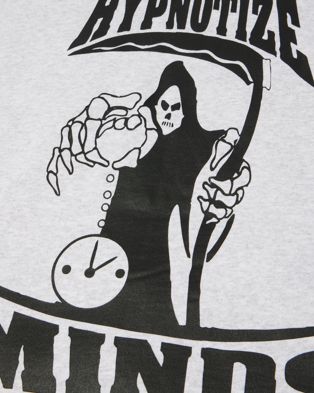 HUF x Three 6 Mafia Memphis Pullover Hoodie - Heather Grey, closer detail of the reaper graphic