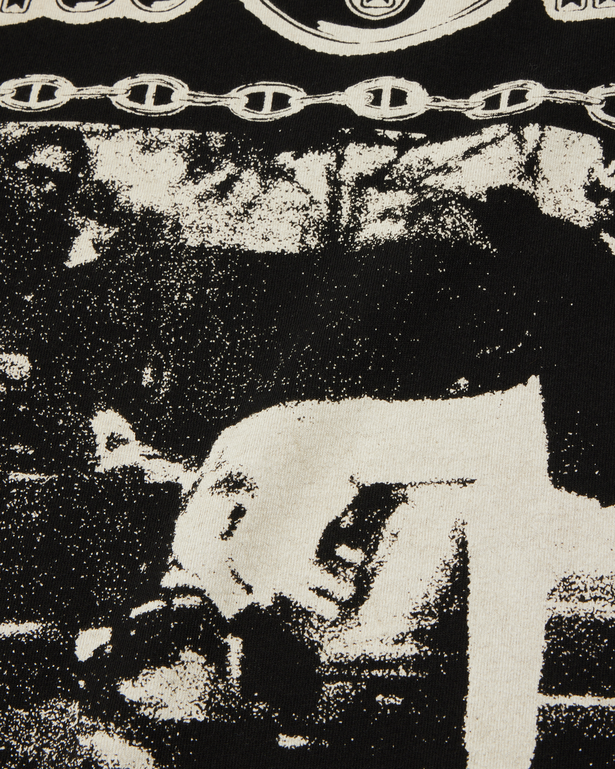 HUF x Three 6 Mafia Most Known Unknown T-Shirt - Washed Black, closer detail of the halftone photo print