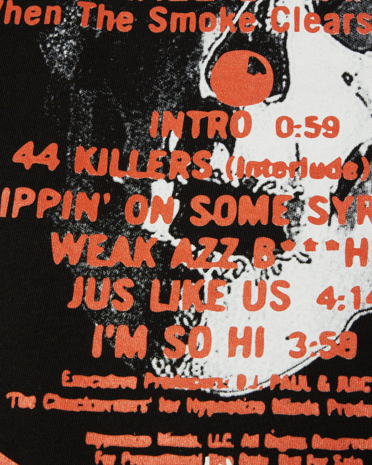 HUF x Three 6 Mafia Mystic Styles T-Shirt - Black, closer detail of the track list