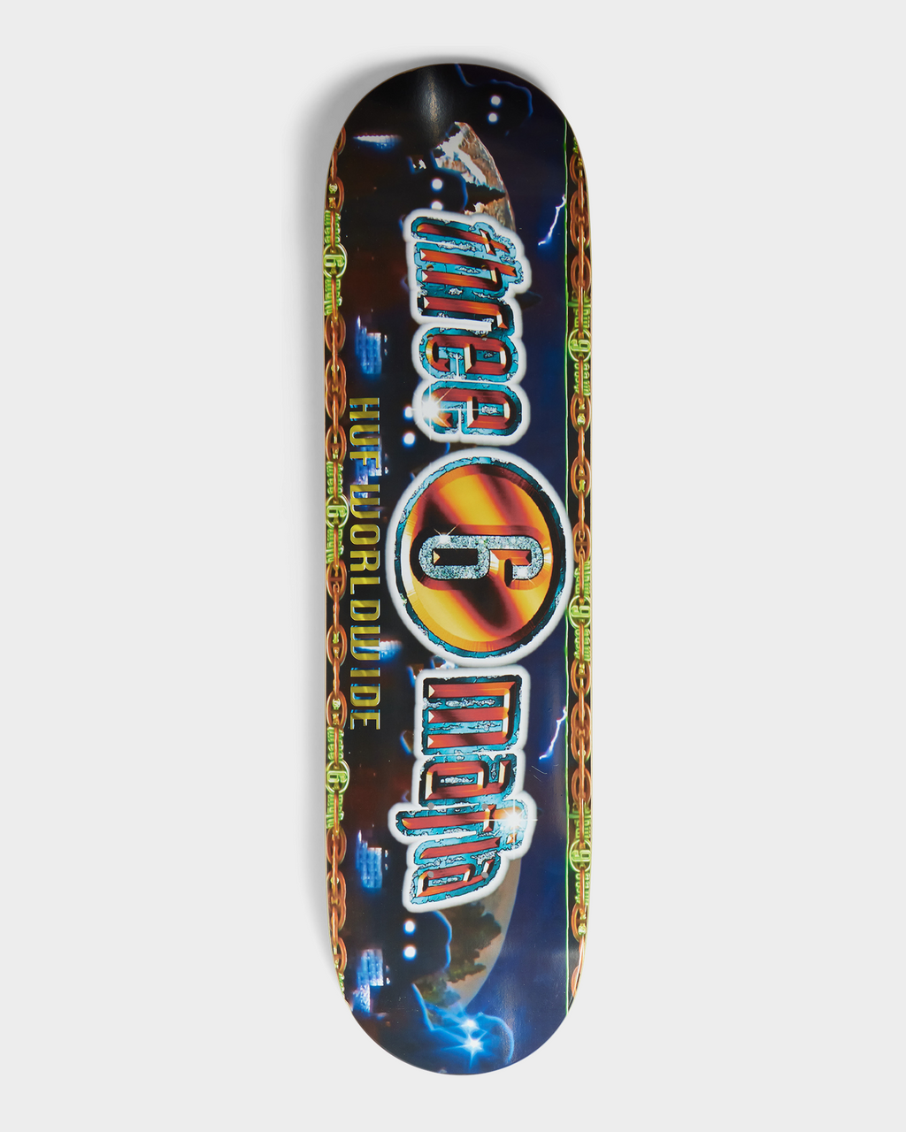 HUF x Three 6 Mafia Skate Deck 8.25" - Multi, top graphic, deck upright