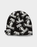 HUF x Three 6 Mafia Skull Beanie - Black, front, all-over Hypnotize Minds print and the woven label on the side