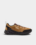 Keen Jasper Zionic Shoes in Chipmunk/Huckleberry, side view, shaggy caramel suede with a plum tongue and laces, black toe bumper and black lugged outsole