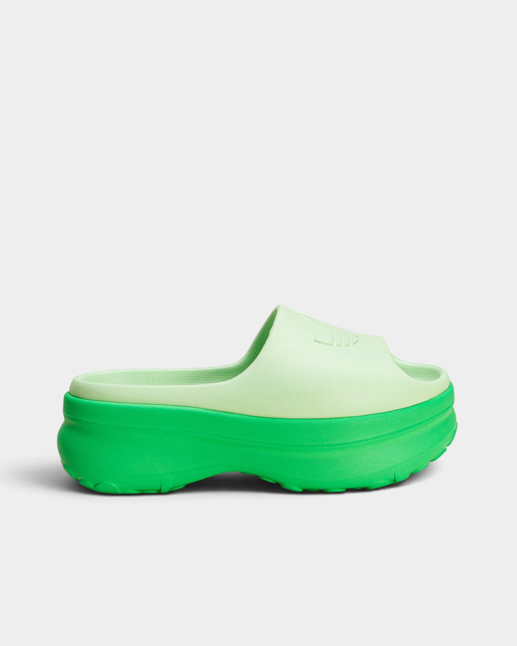Lockwood Avenue adidas Adifom Stan Slide in energy green molded EVA foam with a chunky platform sole