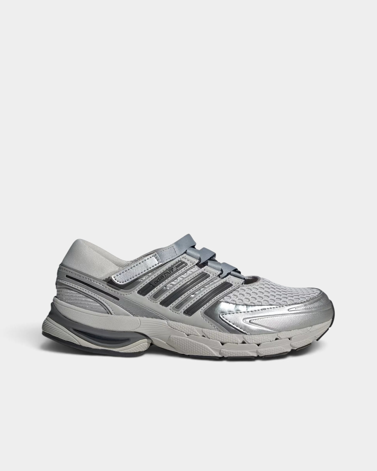 Lockwood Avenue adidas Adistar Control 5 sneakers in tonal gray and silver metallic with an open mesh upper.