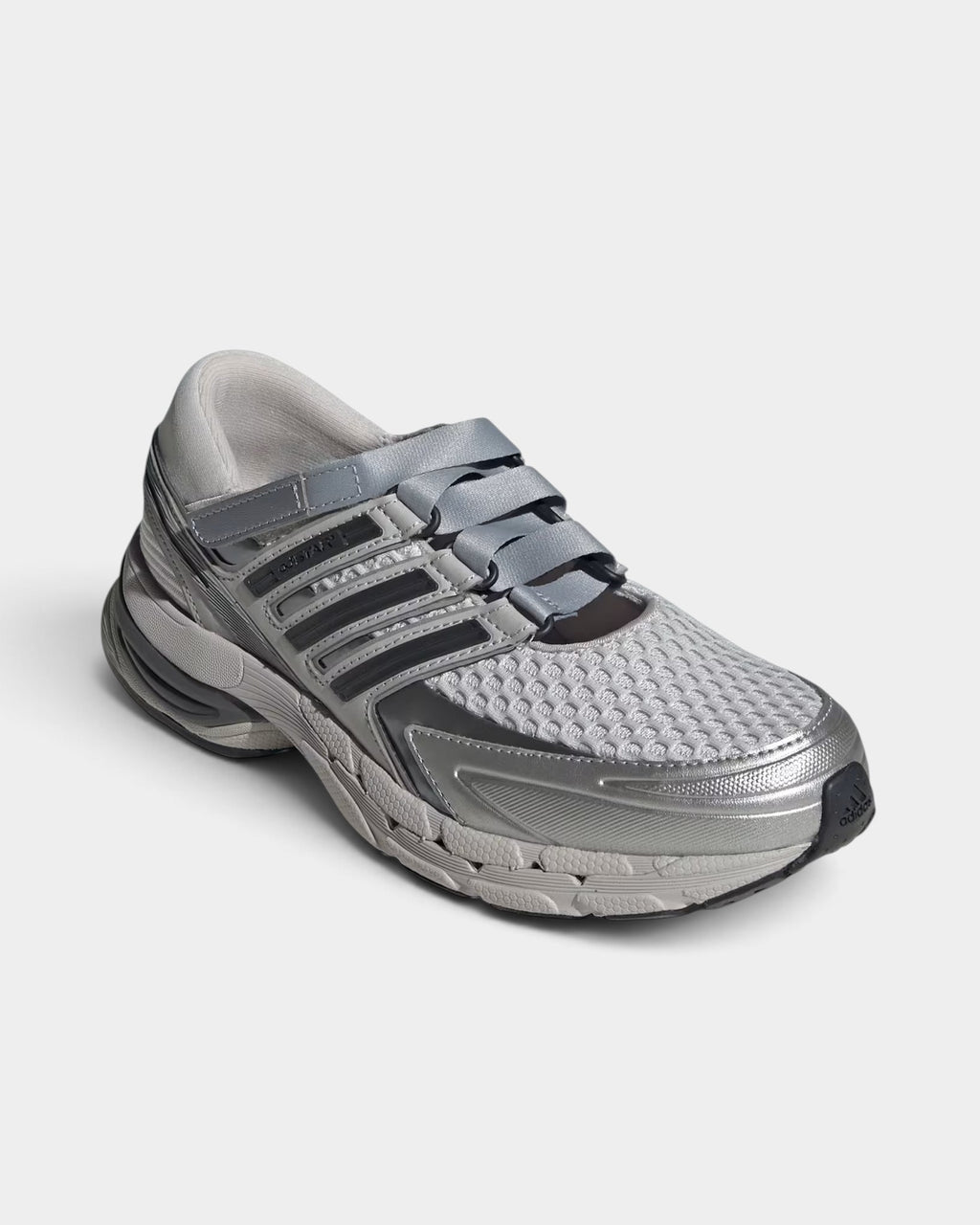 Lockwood Avenue adidas Adistar Control 5 sneakers in tonal gray and silver metallic with an open mesh upper.