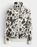 Lockwood Avenue adidas satin track top featuring a brown and white animal print, stand-up collar, and 3-Stripes.