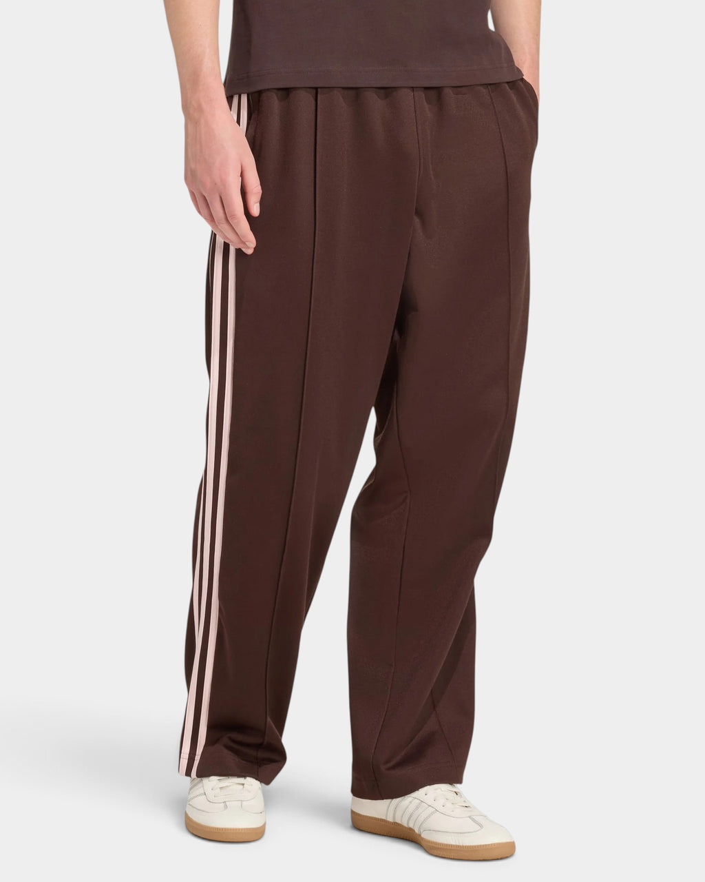 Lockwood Avenue adidas Firebird loose brown tricot track pants with signature 3-Stripes and mid-rise fit