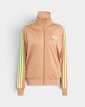 Lockwood Avenue adidas Adicolor Firebird brown track top with signal green 3-Stripes and embroidered Trefoil logo.