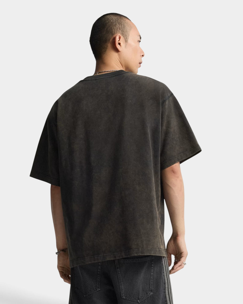 Lockwood Avenue adidas Equipment oversized black cotton t-shirt worn by a model, back view