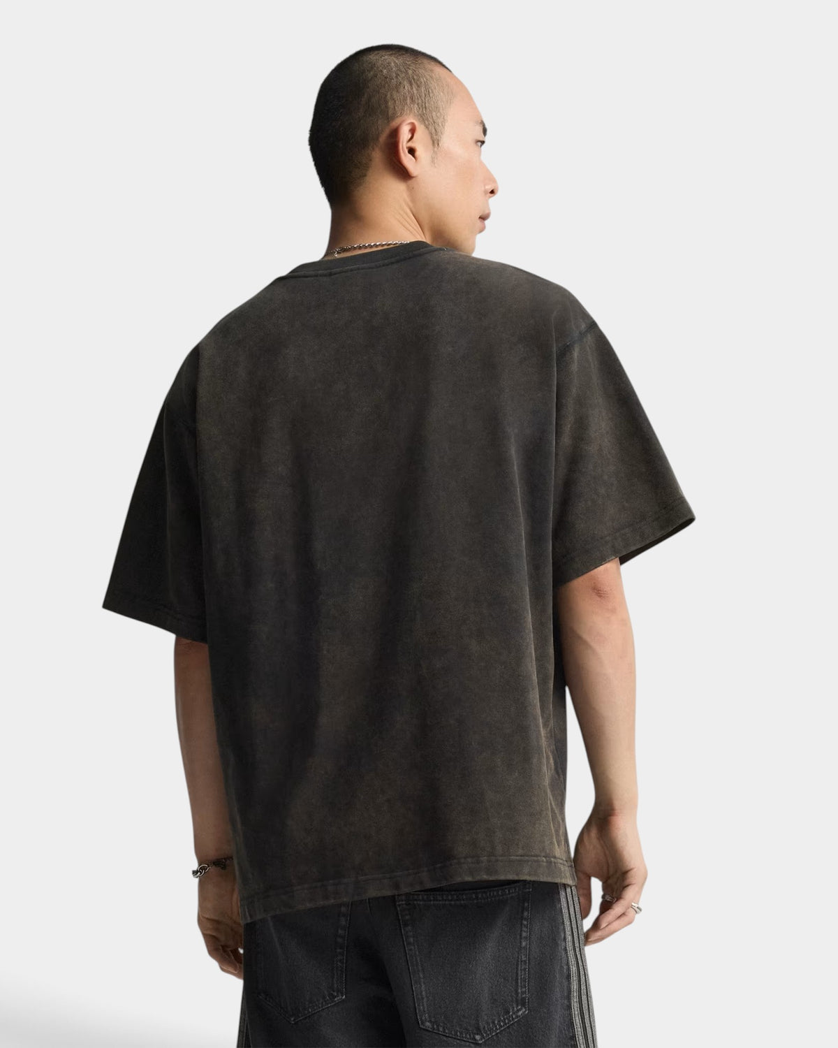 Lockwood Avenue adidas Equipment oversized black cotton t-shirt worn by a model, back view