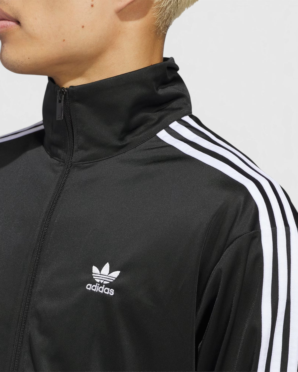 Lockwood Avenue adidas Adicolor Firebird black track top with white 3-Stripes and embroidered Trefoil logo
