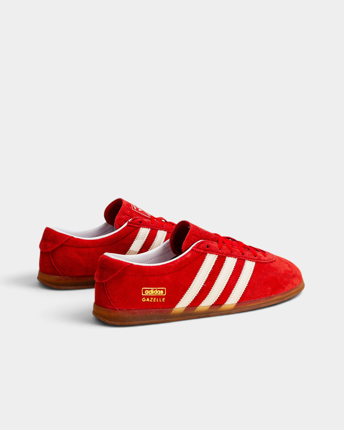 Lockwood Avenue adidas Gazelle Lo Pro women's scarlet suede sneakers with white 3-Stripes and slim gum sole