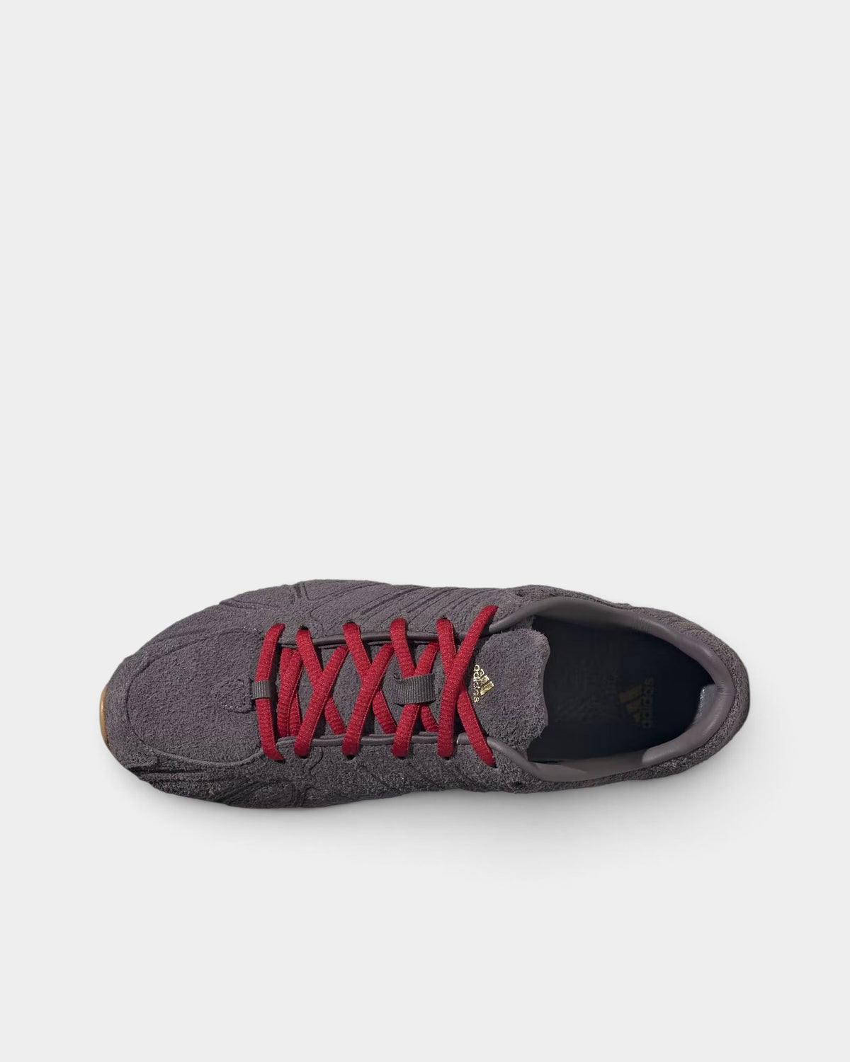 Lockwood Avenue adidas Ghost Sprint women's grey brushed-suede running shoe with contrast red laces and gum outsole