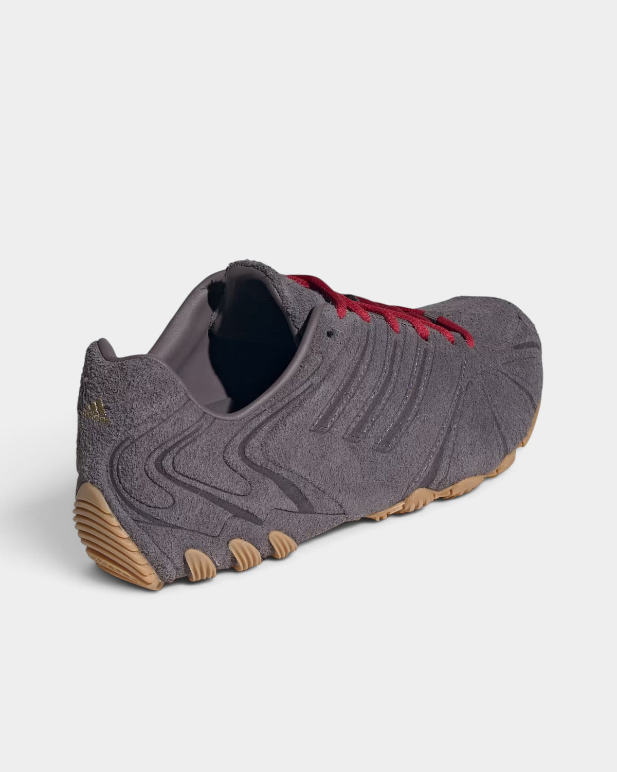Lockwood Avenue adidas Ghost Sprint women's grey brushed-suede running shoes with red laces and gum rubber outsole.