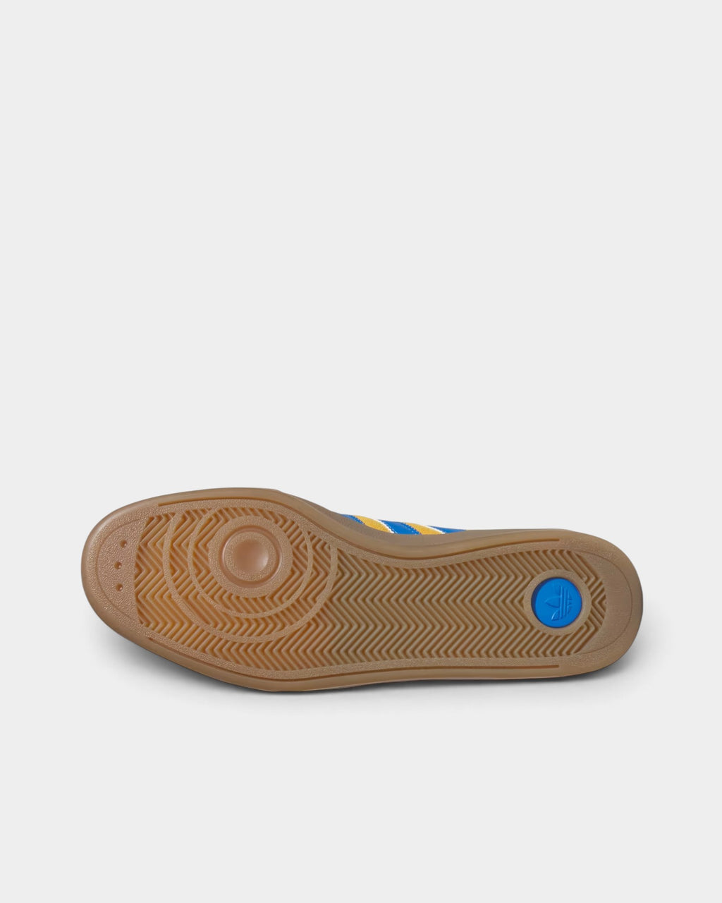 Lockwood Avenue adidas Glenburn skate shoe showing the flexible gum rubber outsole with blue logo detail