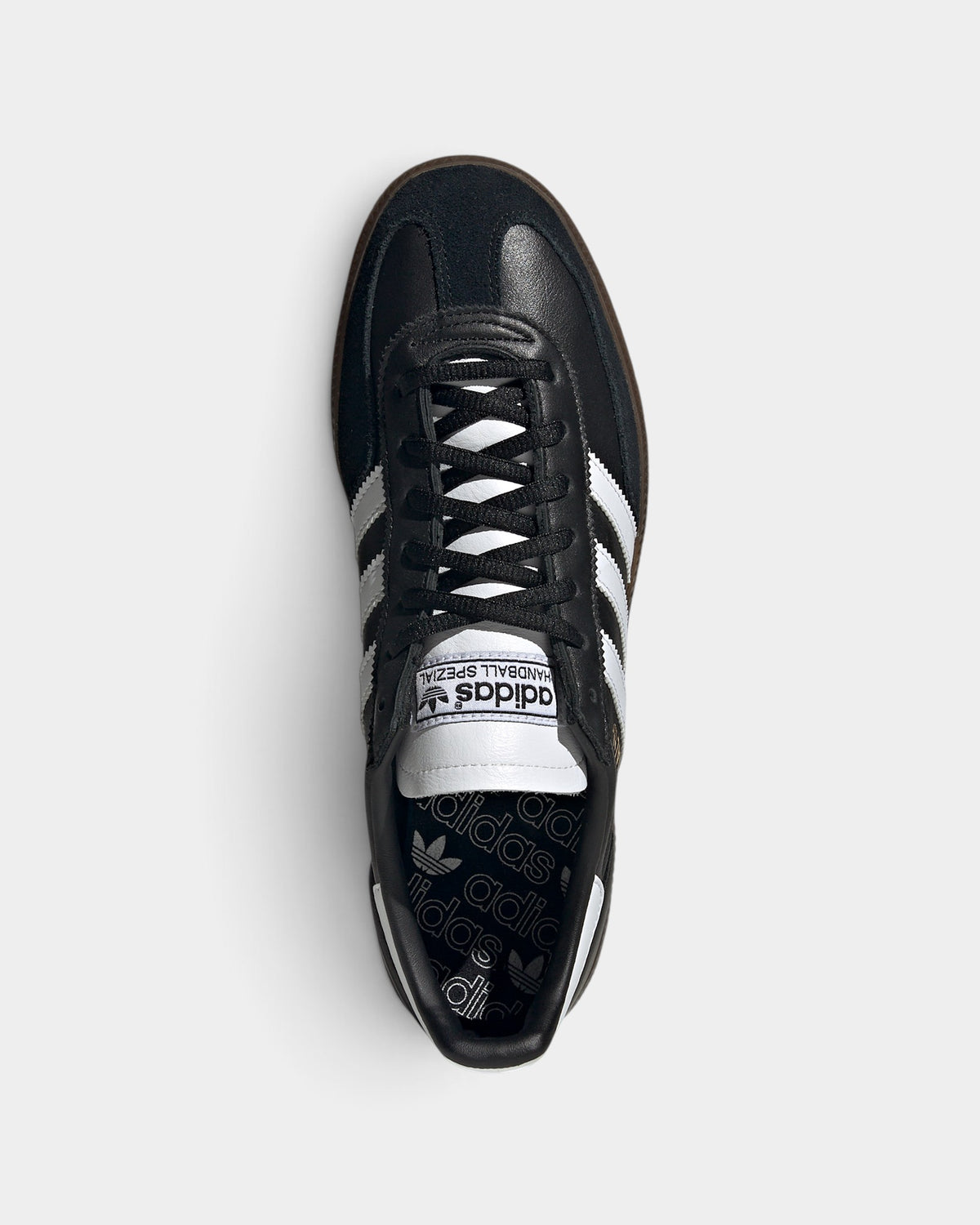 Lockwood Avenue adidas Handball Spezial leather sneakers in core black with white stripes and a gum rubber outsole.