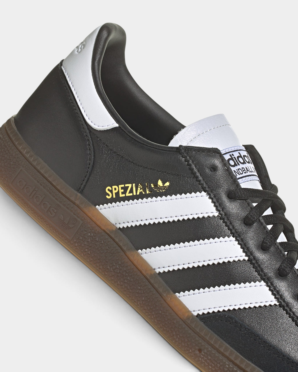 Lockwood Avenue adidas Handball Spezial leather sneakers in core black with white stripes and a gum rubber sole.