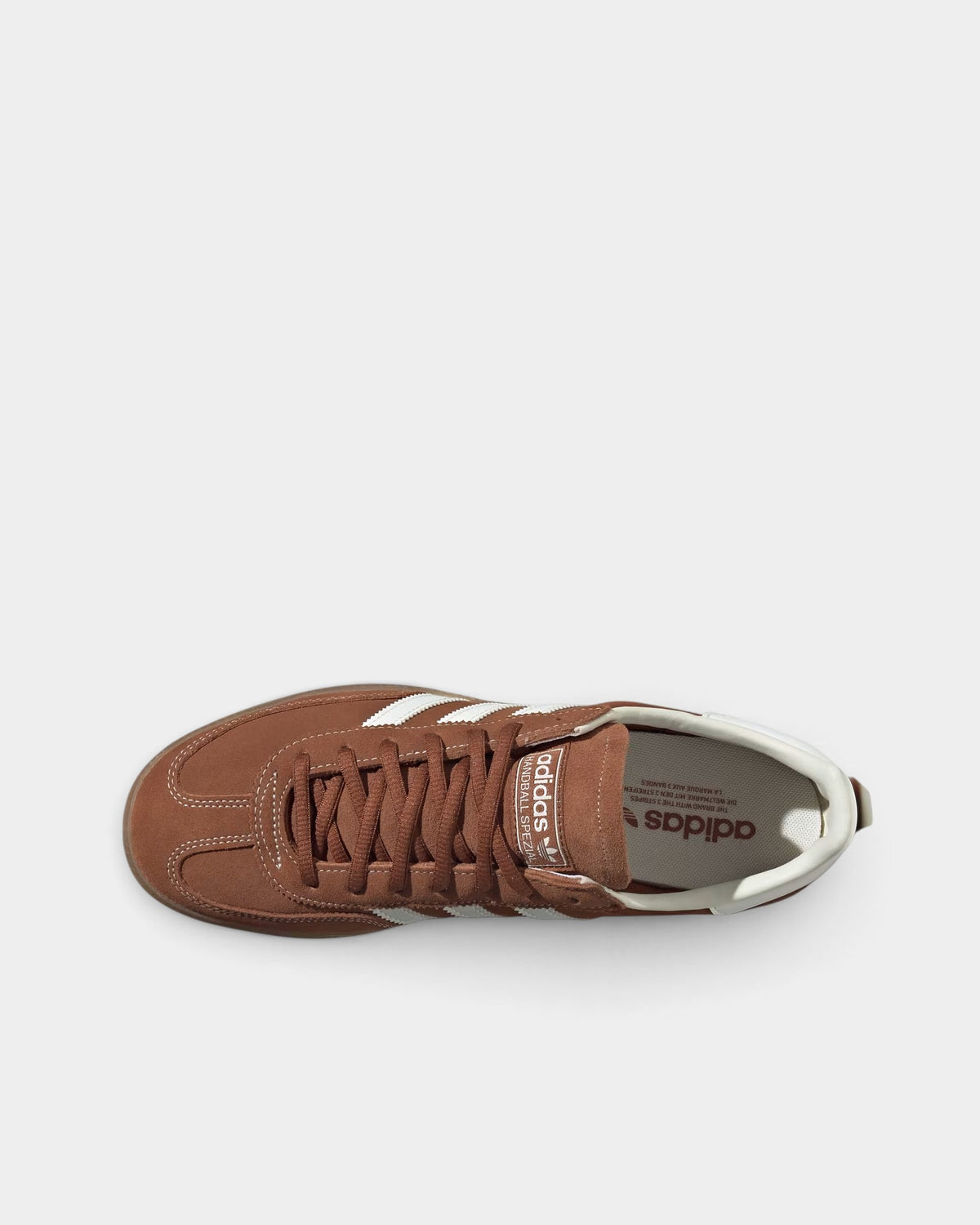 Lockwood Avenue adidas Handball Spezial shoes in dusky bronze suede with off-white stripes and a gum rubber sole.