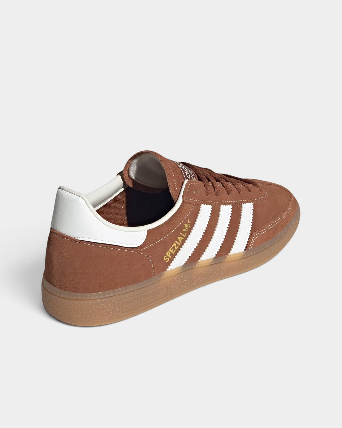 Lockwood Avenue adidas Handball Spezial shoes in dusky bronze suede with off-white stripes and a gum rubber sole.