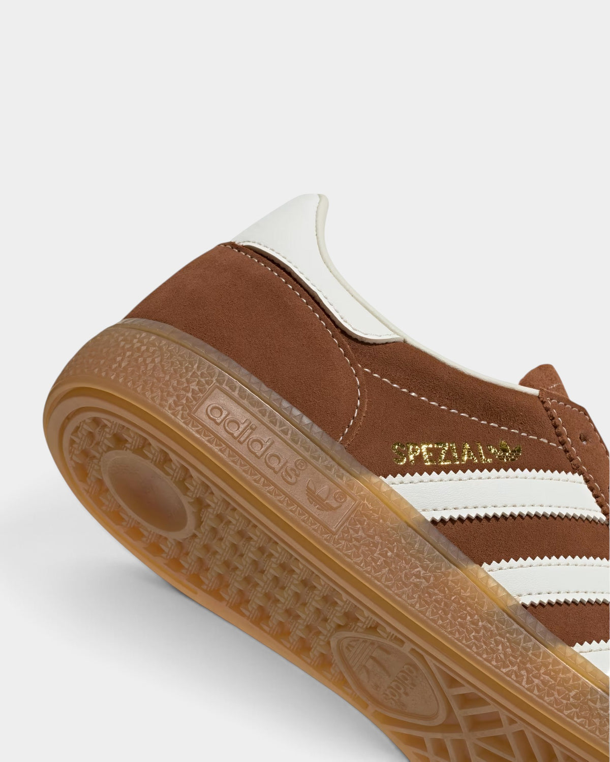 Lockwood Avenue adidas Handball Spezial shoes in dusky bronze suede with off-white stripes and a gum rubber sole.