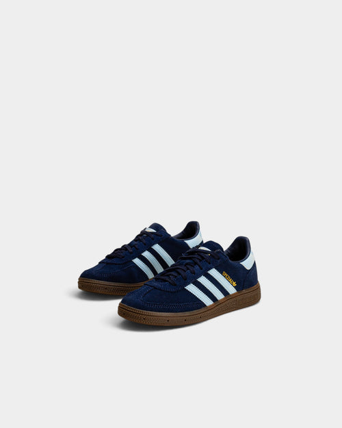 Lockwood Avenue adidas Handball Spezial junior sneakers in collegiate navy suede with light blue stripes and gum sole