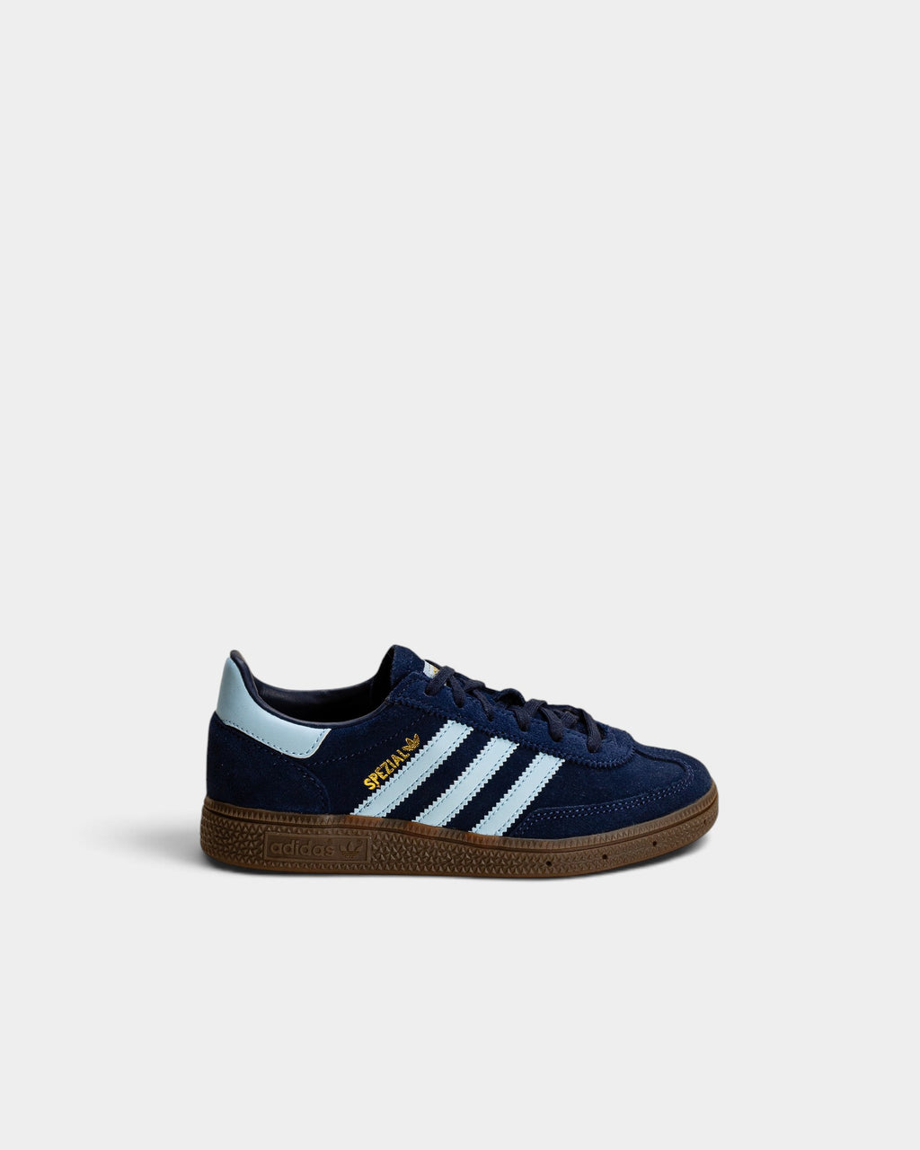 Lockwood Avenue adidas Handball Spezial junior sneakers in collegiate navy suede with clear sky blue stripes and gum sole