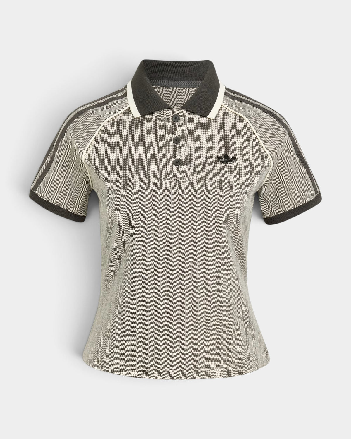 Lockwood Avenue adidas Originals slim fit polo shirt in grey herringbone knit with a polo collar and three-button placket