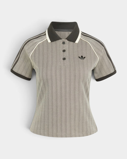Lockwood Avenue adidas Originals slim fit polo shirt in grey herringbone knit with a polo collar and three-button placket