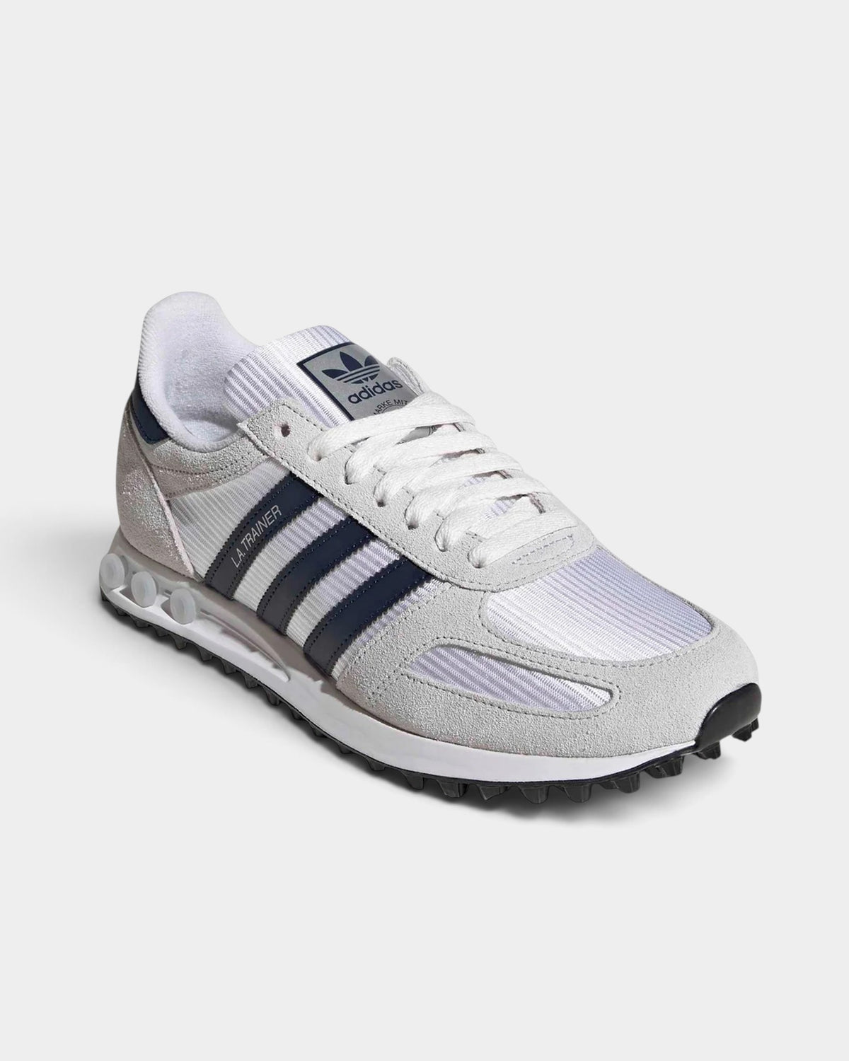 Lockwood Avenue adidas LA Trainer OG sneakers in white mesh and suede with night indigo serrated 3-Stripes