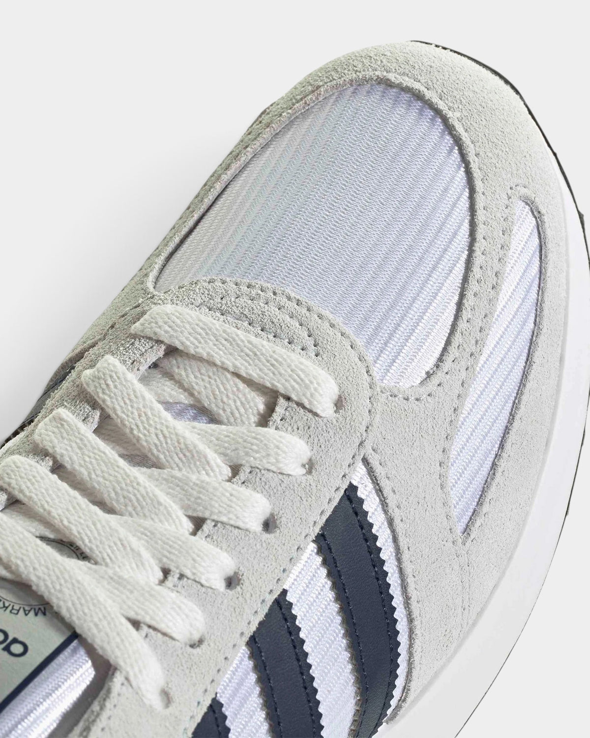 Lockwood Avenue adidas LA Trainer OG sneakers in white mesh and suede with navy blue 3-Stripes detail