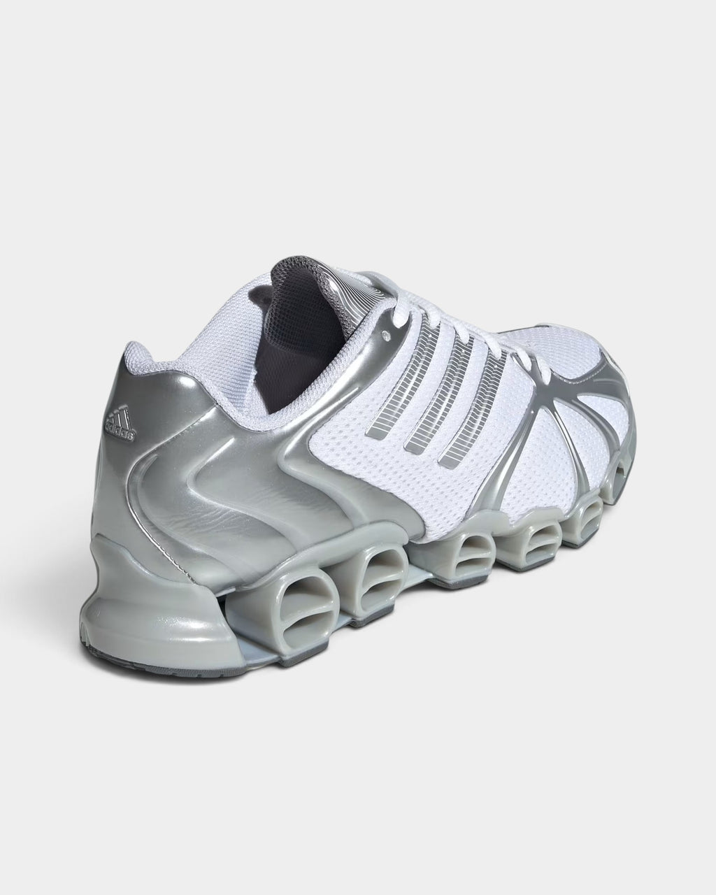 Lockwood Avenue adidas Mega Ghostride women's white and silver metallic mesh sneakers with Y2K style Megaride sole