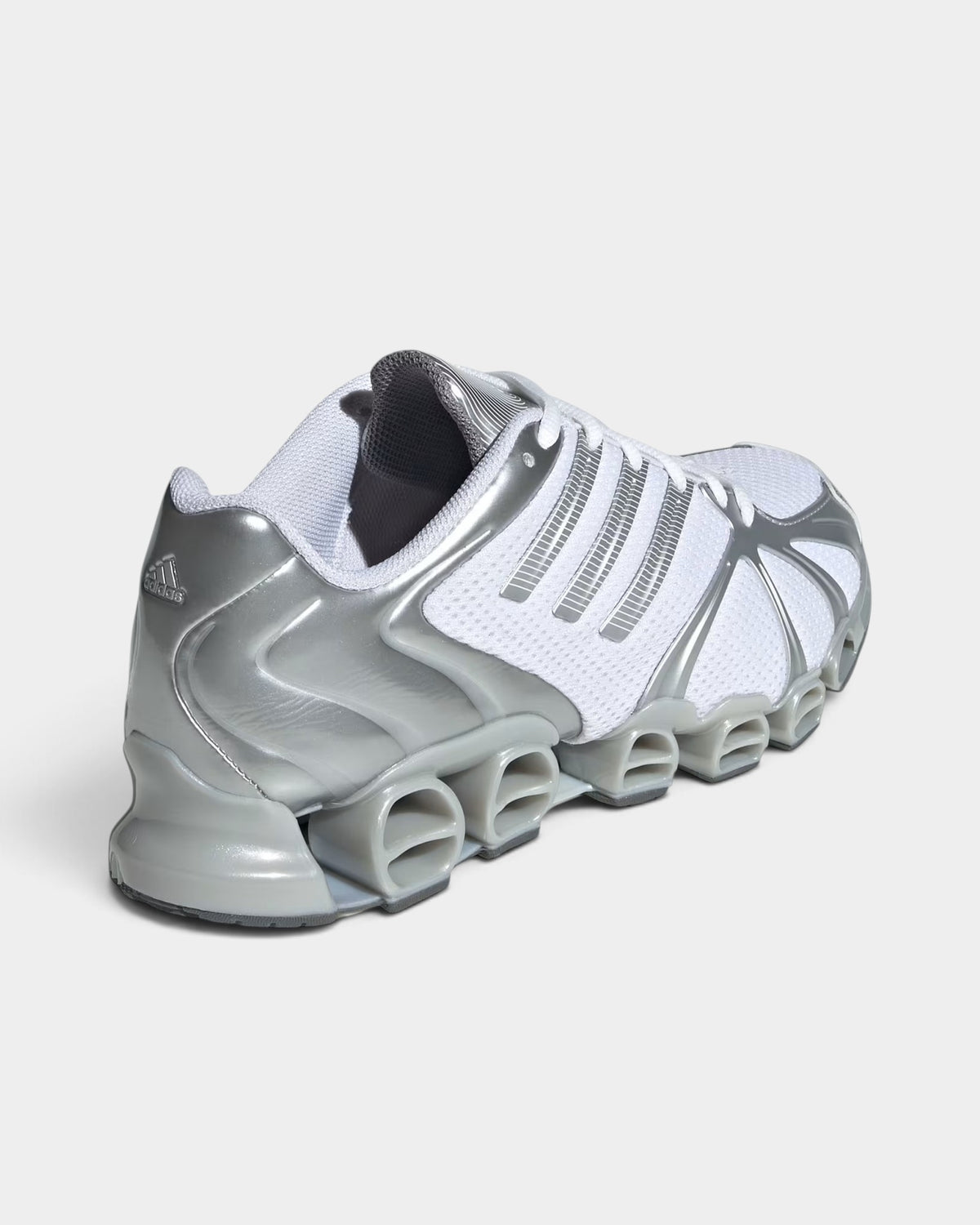 Lockwood Avenue adidas Mega Ghostride women's white and silver metallic mesh sneakers with Y2K style Megaride sole