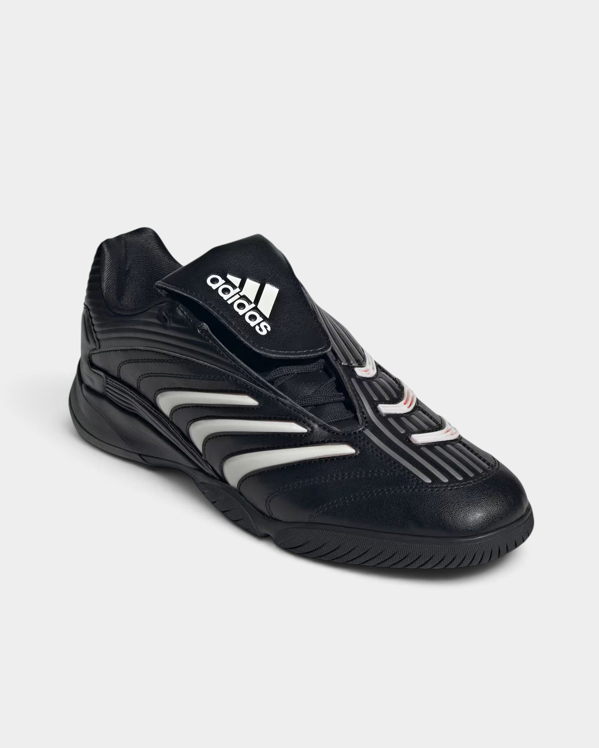 Lockwood Avenue adidas Predator Sala black synthetic futsal shoes with fold-over tongue and non-marking rubber sole.