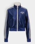 Lockwood Avenue adidas Reversible Firebird Track Top in navy blue with white stripes, full zip, and high collar.