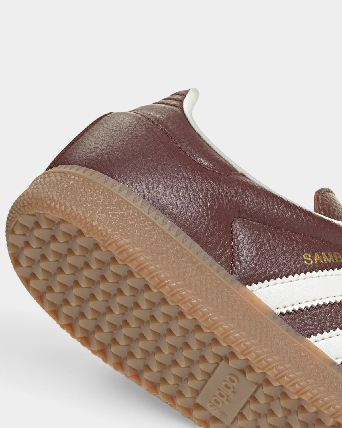 Lockwood Avenue adidas Samba OG shoes in fox brown suede with off-white stripes and a textured gum rubber outsole