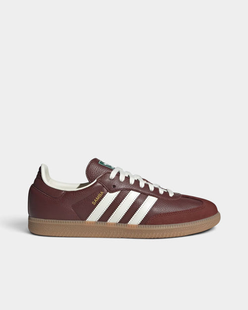 Lockwood Avenue adidas Samba OG shoes in fox brown suede with off-white stripes and a classic gum rubber outsole.